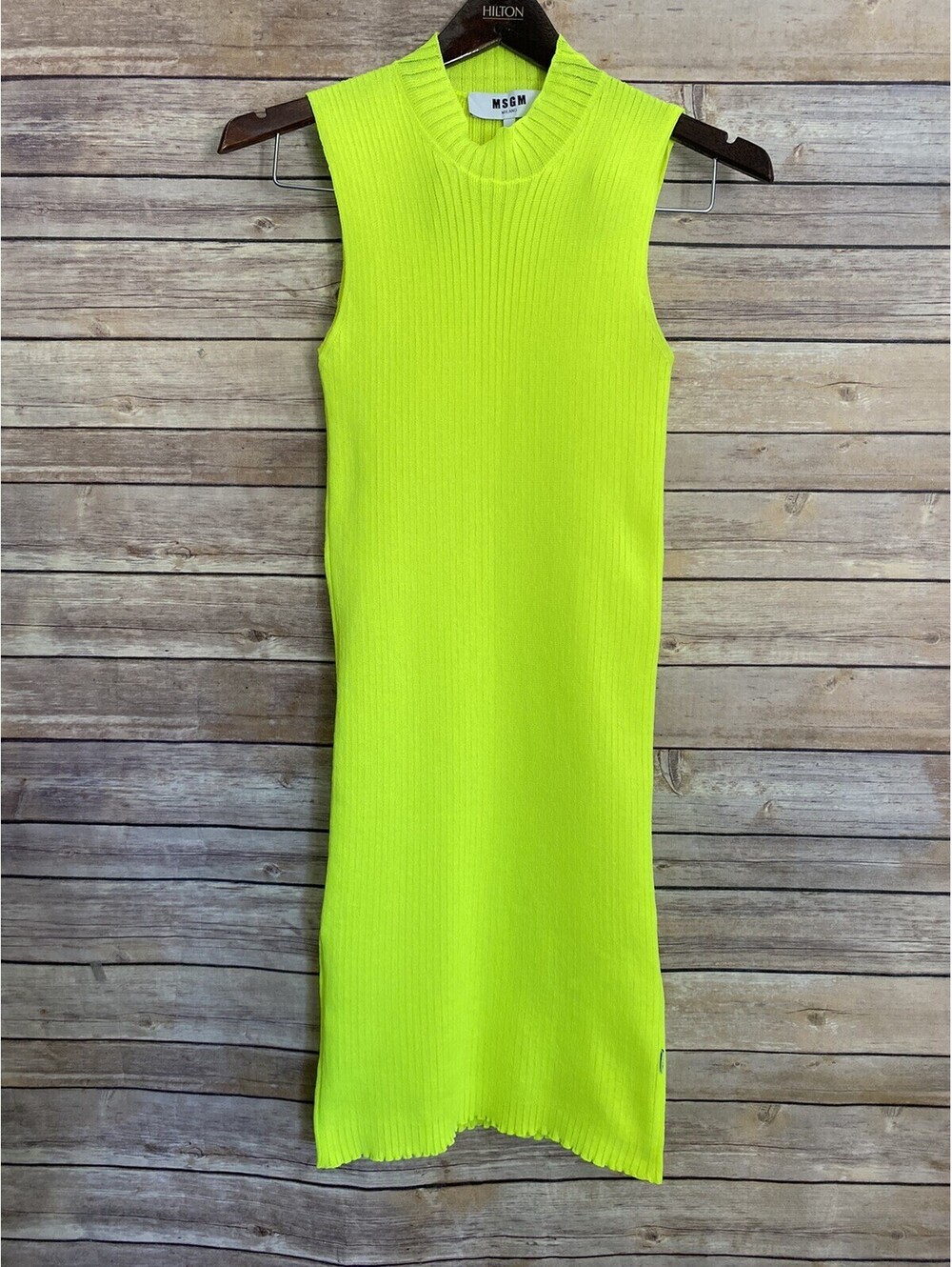 MSGM Highlighter Yellow Sleeveless Mini Dress Size Large Mock Neck